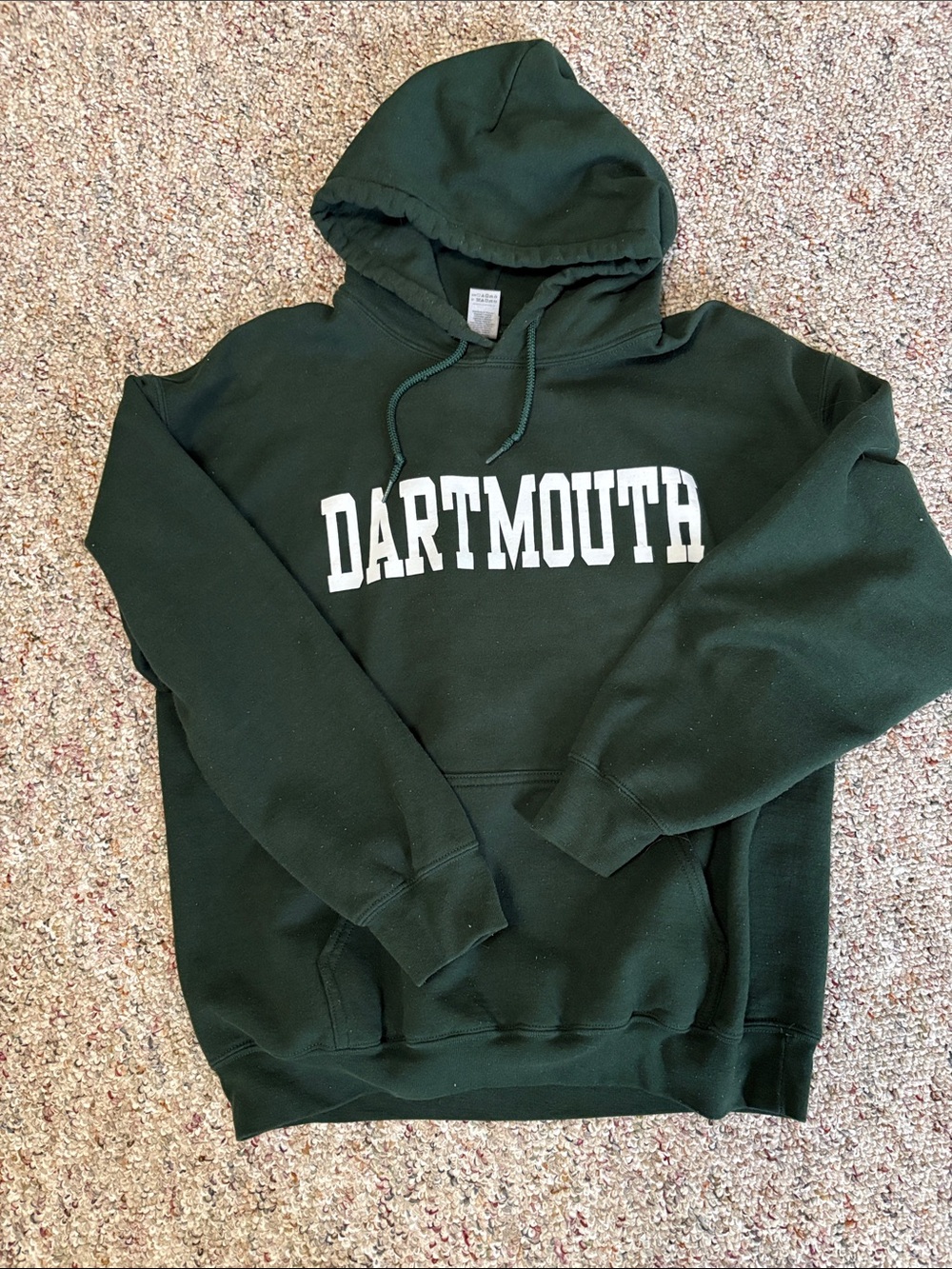 Gildan Dark Green Dartmouth Hooded Sweatshirt with White Lettering